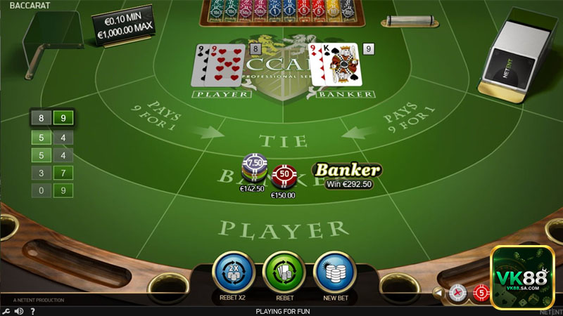 Baccarat có 3 cửa cược chính gồm Player, Banker và Tie